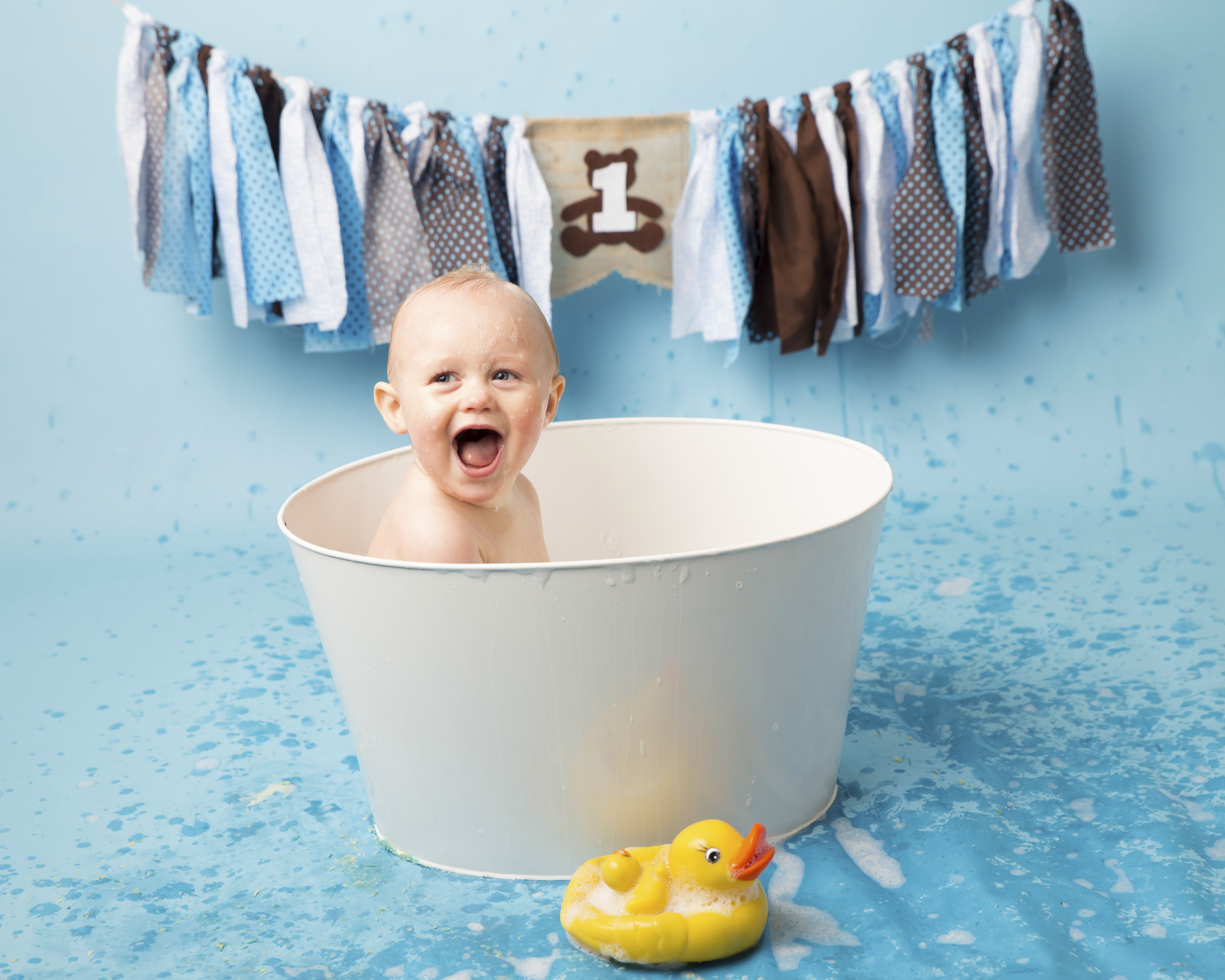 Baby Boy in a white tin bath with a yellow rubber duck - Wirral based Photographer - Hoylake, Caldy, New Brighton, Wallasey, Moreton