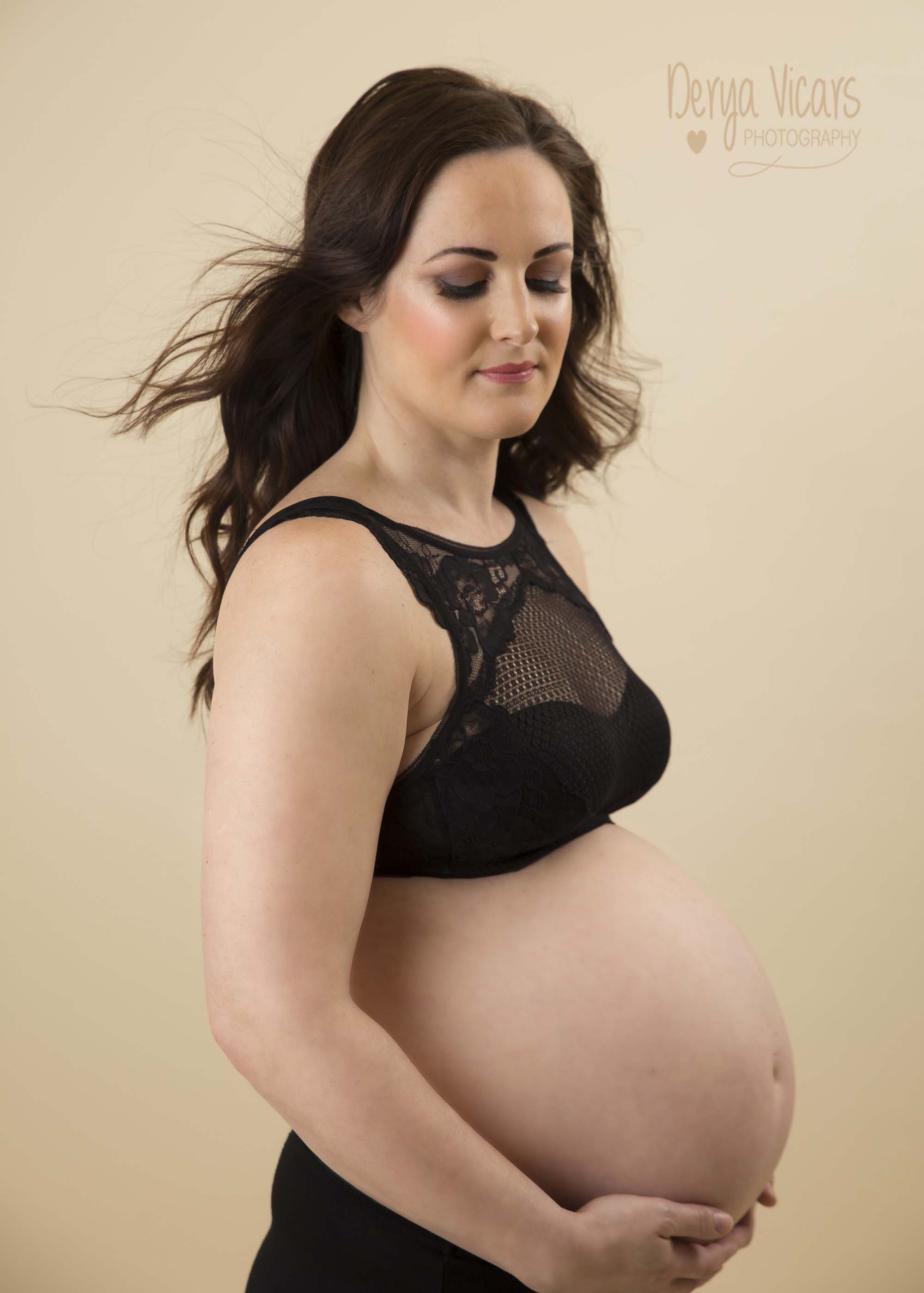 Portrait Maternity Photo with Full Length White Lace Dress